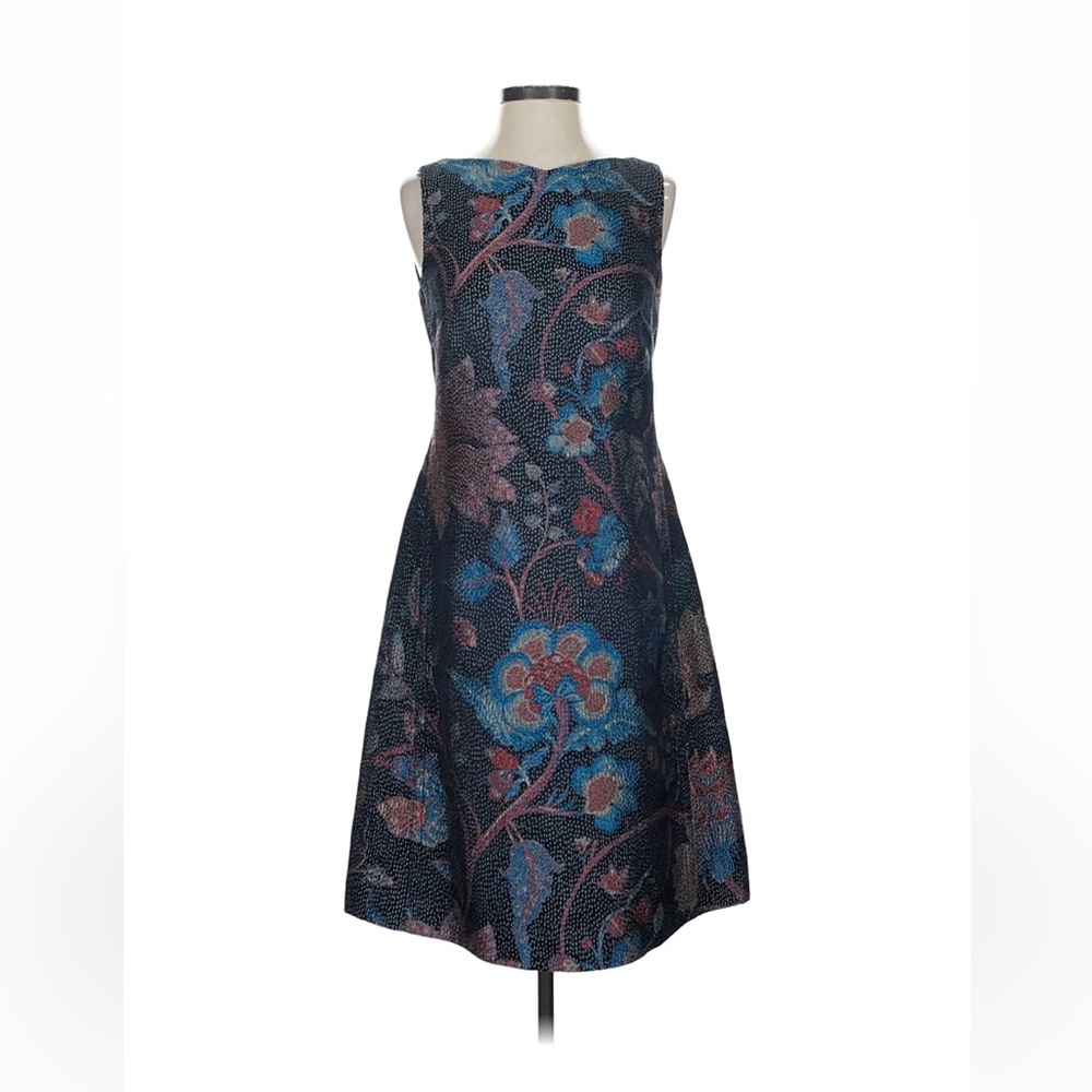 Tory Burch Dress Navy Floral Dress with Boat Neck and A-line Silhouette
